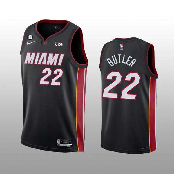 Mens Miami Heat #22 Jimmy Butler Black With NO.6 Patch Stitched Jersey Dzhi